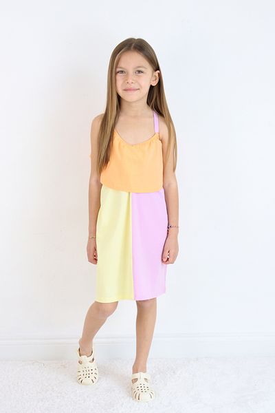 Pijamella Girl's Multicolor Above Knee Combed Beach-Pool-Sea Dress