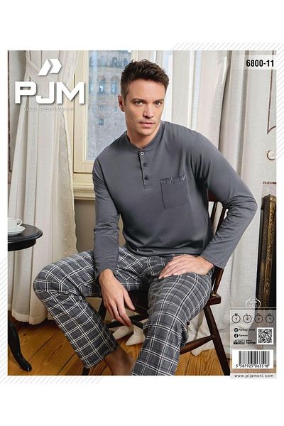 Pijamoni Ανδρικό σετ πιτζάμες με μακρυμάνικο γιακά με κουμπιά 6800/11 - 1 τεμάχιο