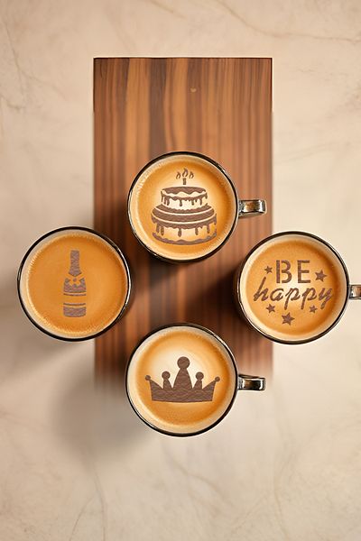 oalpo Coffee Stencil, Coffee Decorating Set, Dessert Decorating Set, Set of 4