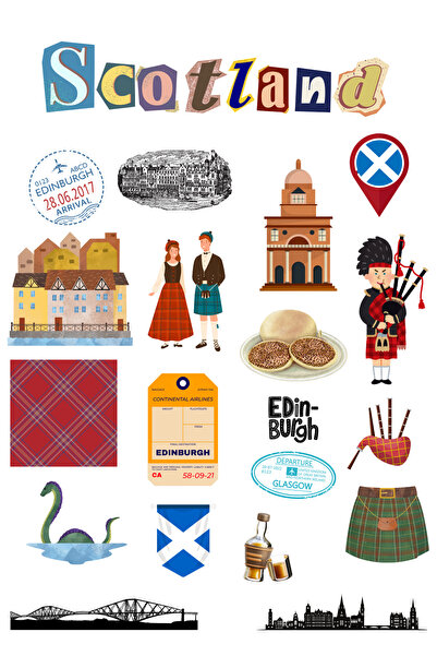 ANSHA CRAFTS İskoçya Sticker Seti Bullet Journal - Ajanda - Planner - Defter-...