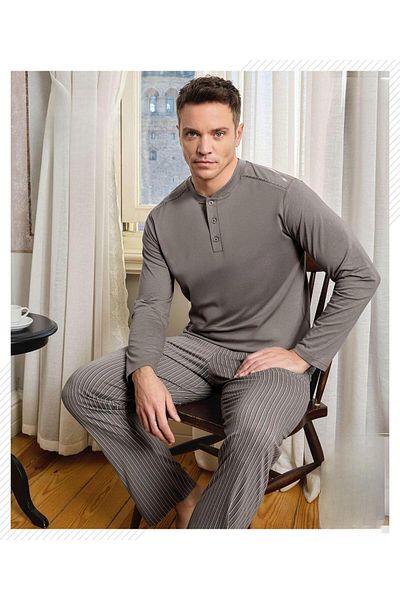 Pijamoni Ανδρικό σετ πιτζάμες με μακρυμάνικο γιακά με κουμπιά 6810/12 - 1 τεμάχιο