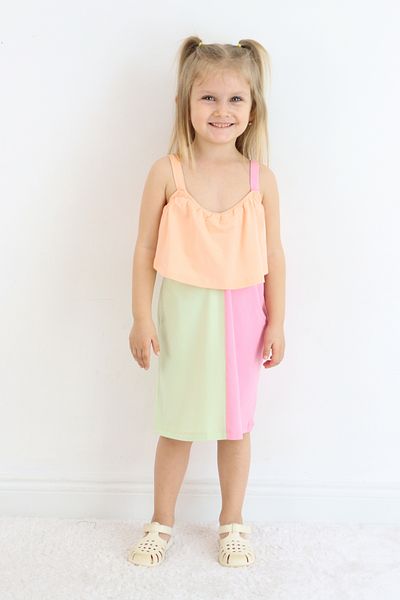 Pijamella Girl's Multicolor Above Knee Combed Beach-Pool-Sea Dress