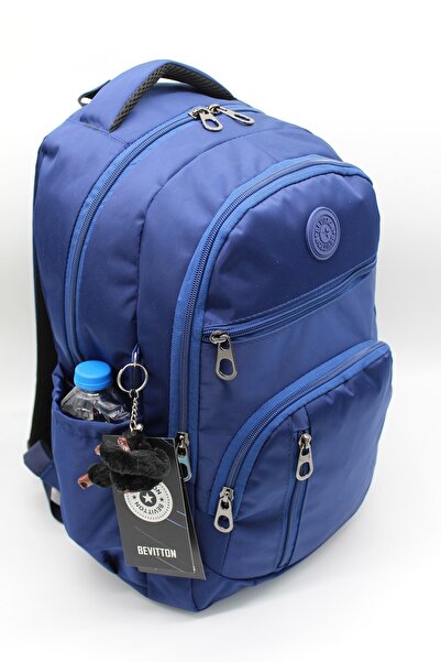 Bevitton Crinkle Waterproof Fabric Navy Blue Large Size Unisex School Backpack and Travel Bag / 1700