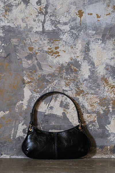 Çantacımstore Τσάντα ώμου Μαύρη Δερμάτινη Εμφάνιση Μπαγκέτα