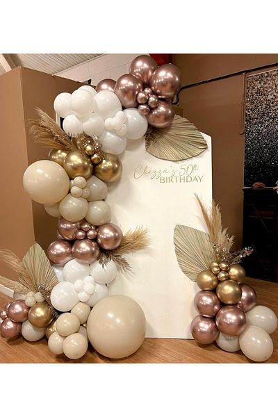Ezgi Party Store Rose Gold Chrome White Sea Sand Retro Balloon Chain Set 100 L