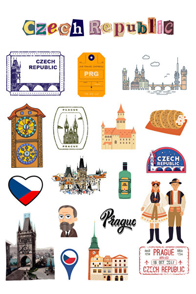 ANSHA CRAFTS Çek Cumhuriyeti Sticker Seti Bullet Journal - Ajanda - Planner -...