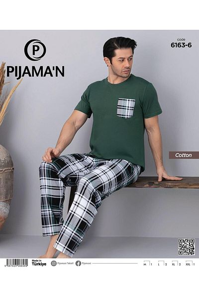 Pijamoni Ανδρικό σετ πιτζάμες με κοντό μανίκι με λαιμόκοψη 6163/6 - 1 τεμάχιο