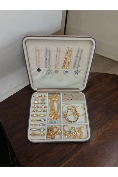 Moda fiesta منظم مجوهرات كبير الحجم مقاس 27 × 24 وصندوق تخزين - حقيبة سفر خشبية