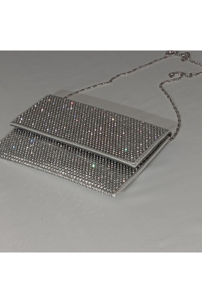 Şarra Gossi حقيبة فستان سهرة فضية حقيبة فستان سهرة من الحجر الزجاجي حقيبة محف...