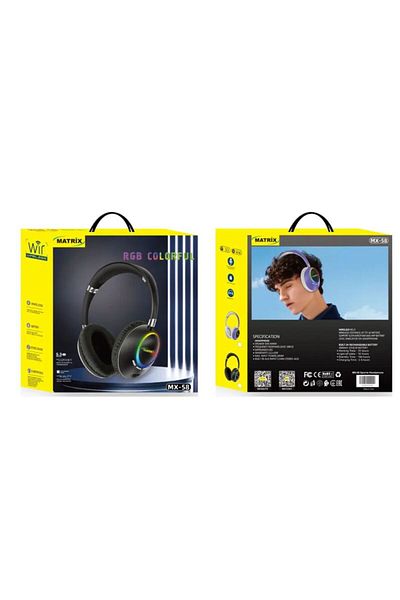 Matrix Wireless Headphones With RGB Lights - 400 maAh - Black - MX-58