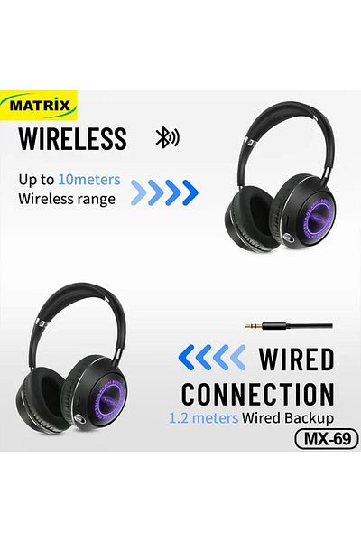 Matrix Wireless Headphones - 400 mAh - Black - MX-69