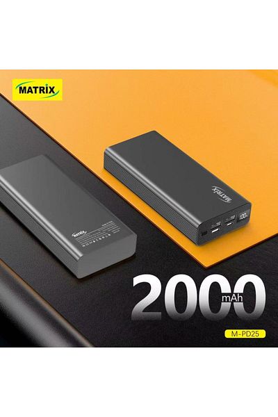 Matrix Power Bank With Display Screen - 20000 mAh - Black - M-PD25