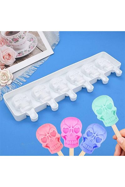 fulina Easy Remove Cake Skull Popsicle Mold,2 Piece with 100 Piece Popsicle Sticks,Reusable