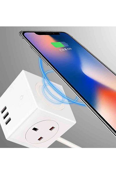 FlashHawk 1 Socket Extension Cord Tower Power Strips with 3 USB Ports and Wireless Charging 1.8m White