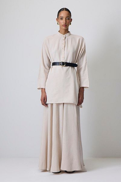 Touché Privé Linen Textured Shirt Skirt Set