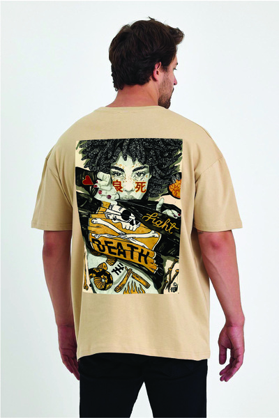 By Caspita Fashion Lenithra Death Back Štampano Unisex Oversize kroj Bež T-shirt