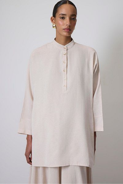 Touché Privé Linen Textured Shirt Skirt Set