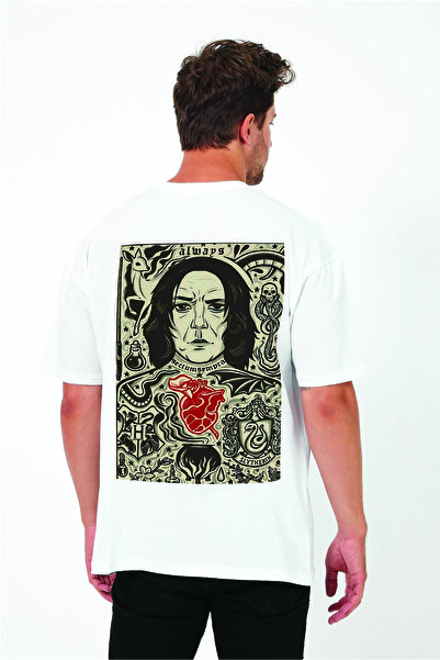 By Caspita Fashion Lenithra Severus Snape Sırt Baskılı Unisex Oversize Beyaz T-shirt