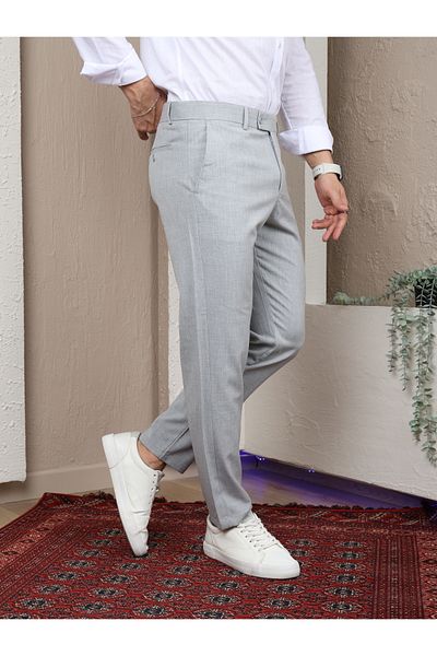 Anılfashion Men's Gray Color Quality Flexible Lycra Fabric Ankle Length Trousers