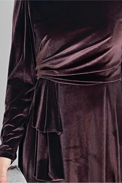 Alvina YANDAN BAĞLAMA DETAYLI KADİFE ABİYE ELBİSE 50281