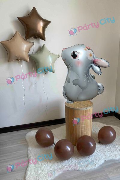 Party City Cute Rabbit Foil Balloon Mini Birth Set (Κρέμα & Καφέ Αστέρια)