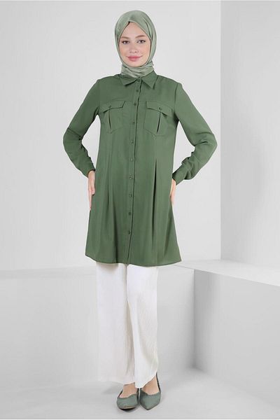 Alvina Tunic 43855 - Shirt Collar and Button Detail