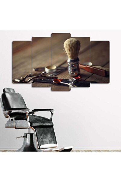 EVLOYA Makas, Tarak, Tıraş Fırçası - 5 Parçalı Berber Tablo