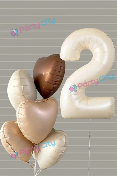 Party City Σετ μπαλονιών γενεθλίων 2 ετών Retro Beige - Latte Heart Retro