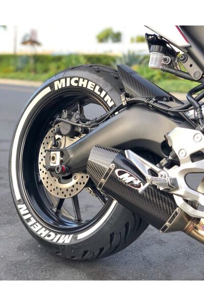 Performance Stickers Motorsiklet Michelin + Kuyruk Lastik Yazısı Lastik Stiker 15-21İnç Arası Uyumlu 8adet Lastik Sticker