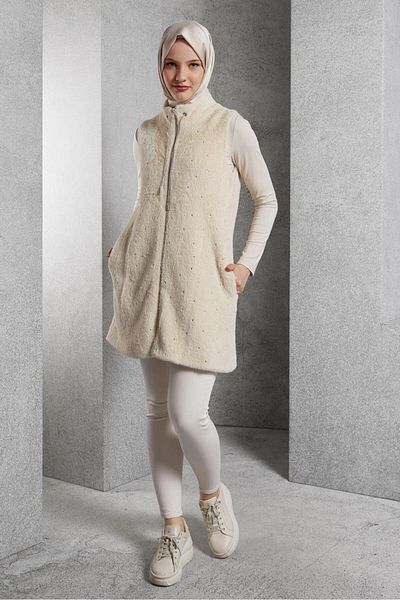 Alvina Stone Detail Plush Vest 45267