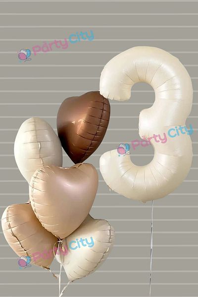 Party City Σετ μπαλονιών γενεθλίων 3 ετών Retro Beige - Latte Coffee Heart