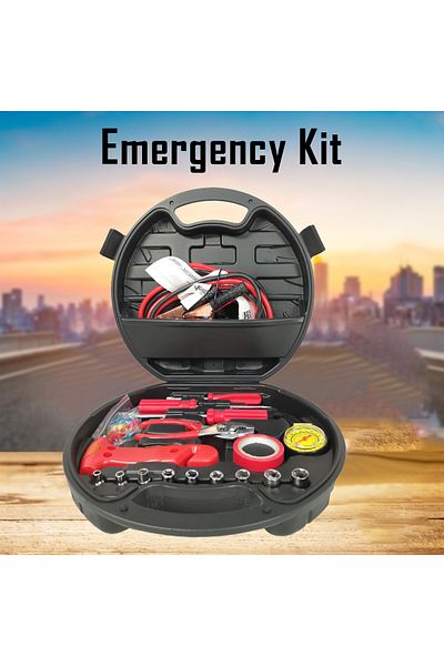 MTOOLS 30-Piece Car Emergency Tool Kit with Jumper Cables, Tire Gauge, Screwdrivers, Pliers and Case Set