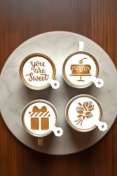 oalpo Coffee Stencil, Coffee Decorating Set, Dessert Decorating Set, Set of 4