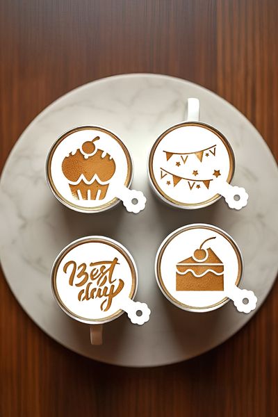 oalpo Coffee Stencil, Coffee Decorating Set, Dessert Decorating Set, Set of 4