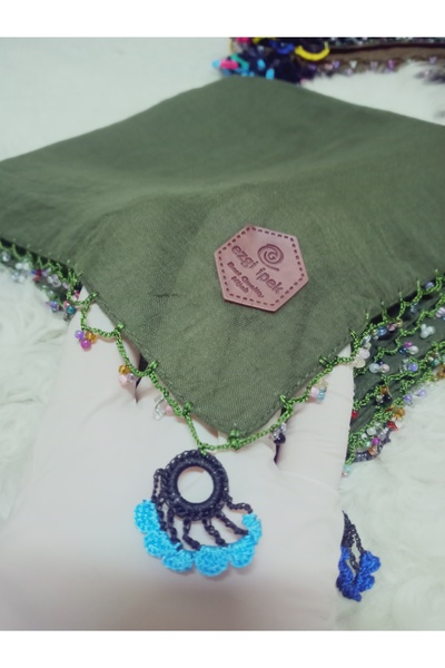 Ezgi Cotton Ezgi Scarf Flower Pattern Motif Crochet and Beaded Surface (Yazma, Fular, Yemeni, Mevlüt)