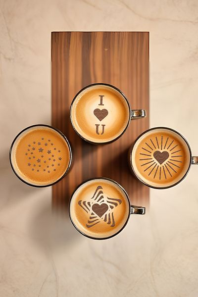 oalpo Coffee Stencil, Coffee Decorating Set, Dessert Decorating Set, Set of 4
