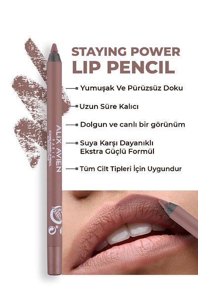 Alix Avien Waterproof Long Lasting Soft Lip Liner - Staying Power Lip Pencil 64 Brownish Pink