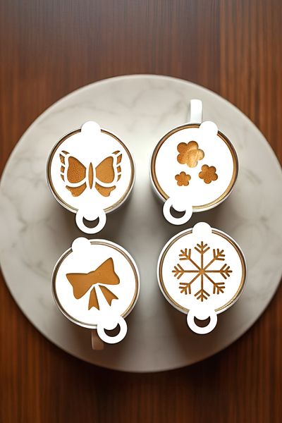 oalpo Coffee Stencil, Coffee Decorating Set, Dessert Decorating Set, Set of 4