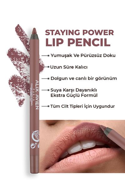 Alix Avien Waterproof Long Lasting Soft Lip Liner - Staying Power Lip Pencil 62 Chesnut Red