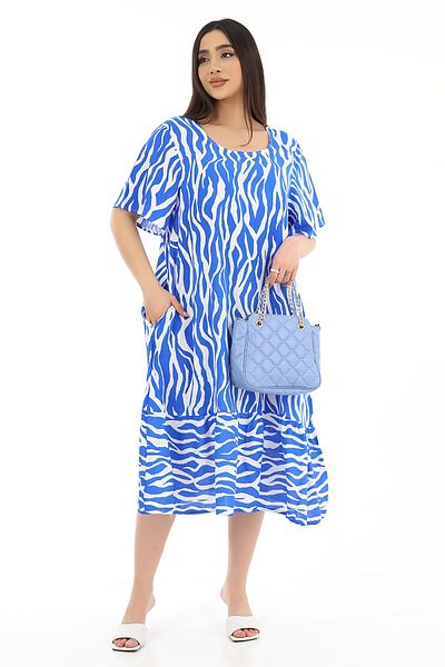 SCHIK Rochie de damă din viscoză cu jumătate de mânecă, cu decolteu O, cu buzunare, cu volane