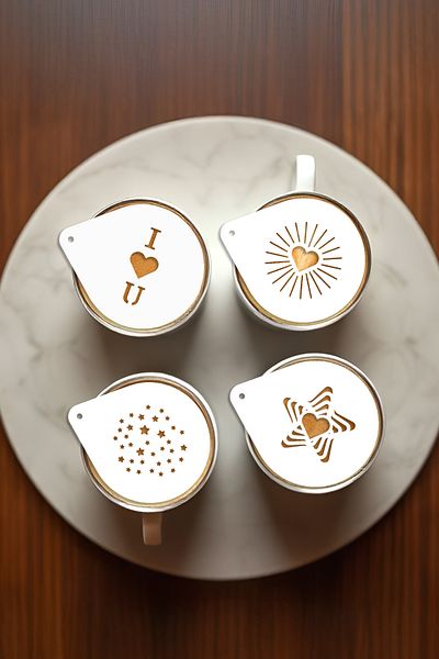 oalpo Coffee Stencil, Coffee Decorating Set, Dessert Decorating Set, Set of 4