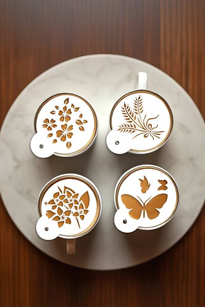 oalpo Coffee Stencil, Coffee Decorating Set, Dessert Decorating Set, Set of 4