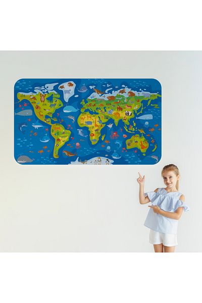 Harita Sepeti Educational World Map World Atlas Children's and Baby's Room Wall Sticker-3774
