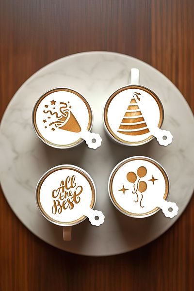 oalpo Coffee Stencil, Coffee Decorating Set, Dessert Decorating Set, Set of 4