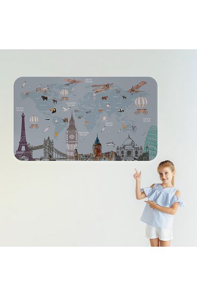Harita Sepeti Educational World Map World Atlas Children's and Baby's Room Wall Sticker-3820