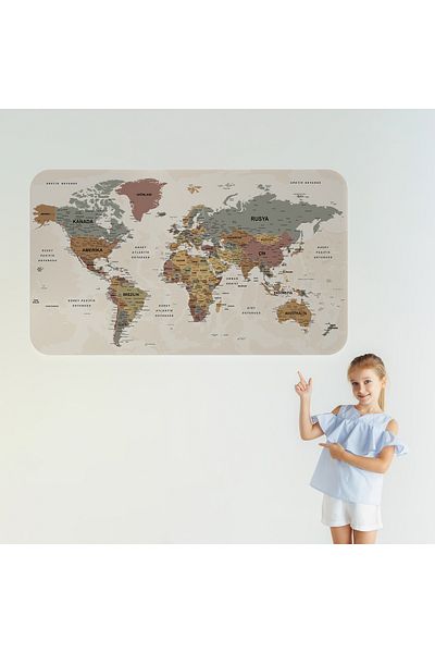 Harita Sepeti Turkish Educational Country And Capital Ocean Detailed Atlas Decorative World Map Wall Sticker-3838