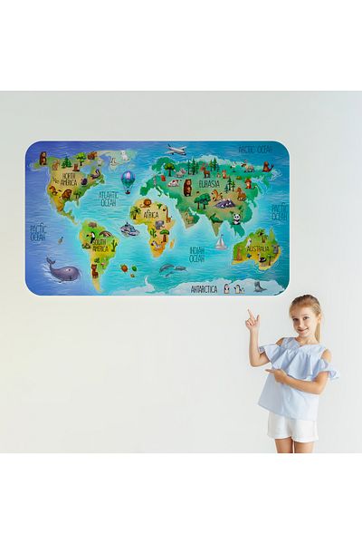 Harita Sepeti Educational World Map World Atlas Children's and Baby's Room Wall Sticker-3800