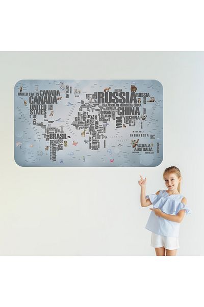 Harita Sepeti Country Name Educational World Map Atlas Children's and Baby's Room Wall Sticker-3823