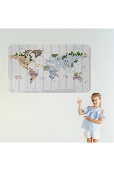 Harita Sepeti Educational World Map World Atlas Children's and Baby's Room Wall Sticker-3825