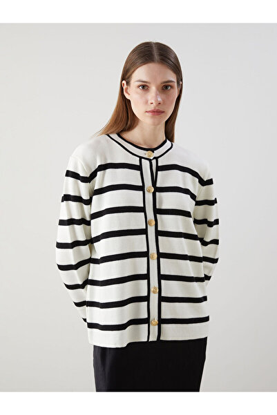 LC Waikiki Peak New Season Crew Neck Striped Women's Knitwear Cardigan